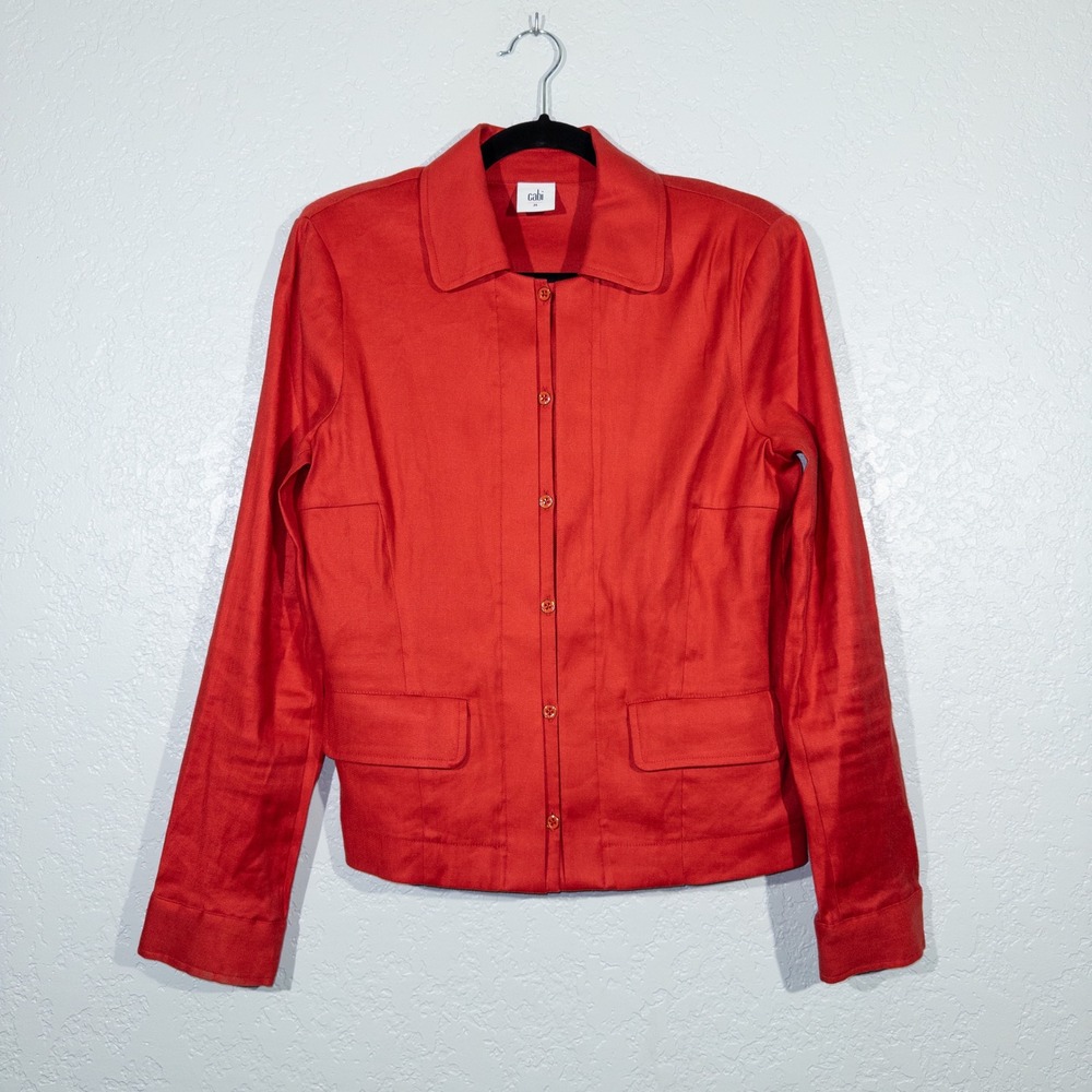 New CAbi Perfect Red‎ Valentine Linen Blend Button Jacket Size Medium